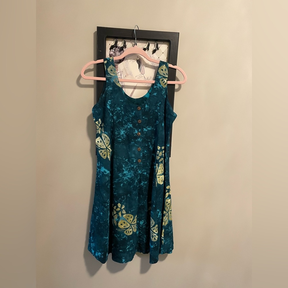 Teal Sleeveless Dress with Floral Accents
